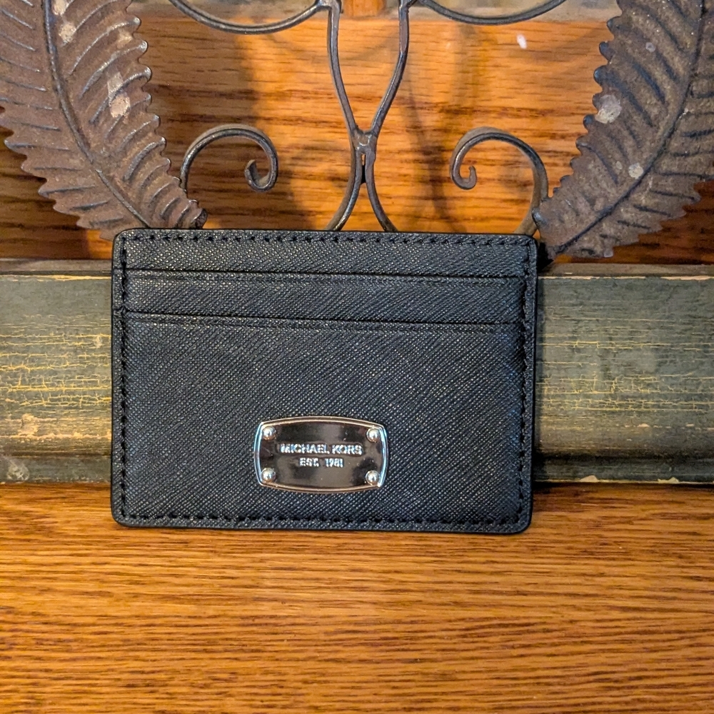 Michael Kors Black Leather Jet Set Card Case